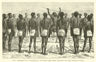 Zulu-ceremoni i Ukuncinsa, hvor høvdingen formaner sine mænd før kamp af English School