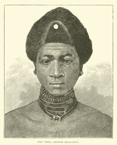 Zulu-høvding, viser hovedbeklædning af English School
