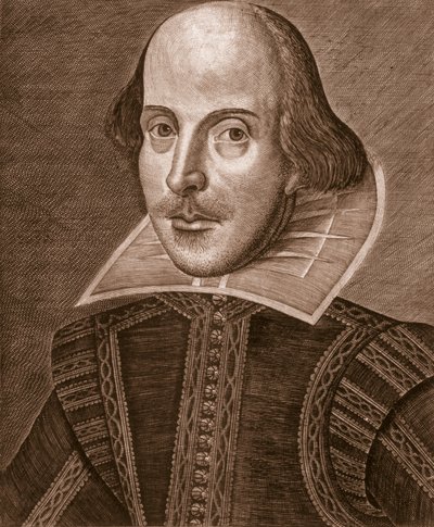 Portræt af William Shakespeare, graveret af Martin Droeshout (ca.1560-c.1642), 1623 af English School English School