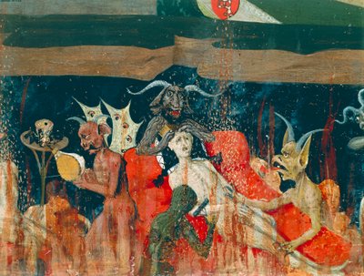 Dæmoner og fordømt i helvede, detalje fra Coronation of Virgin Altertavle af Enguerrand Quarton
