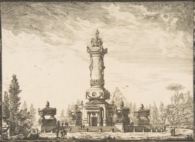 Forhøjning i perspektiv af en begravelsessøjle beregnet til begravelsen..., 1746-50. af Ennemond Alexandre Petitot
