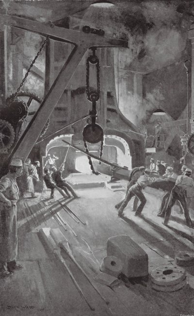 Den 40 tons tunge damphammer på arbejde i Woolwich Arsenal (litografi) af Enoch Ward