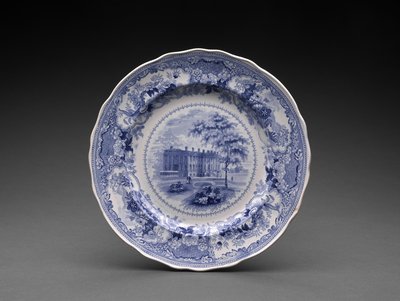 Tallerken, ca. 1831-46 (blyglaseret lertøj med transfertryk) af Enoch Wood and Sons