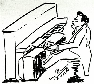 Autokarikatur af den lyriske sanger Enrico Caruso i pianolaen af Enrico Caruso