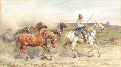 Kørende heste i den romerske Campagna af Enrico Coleman