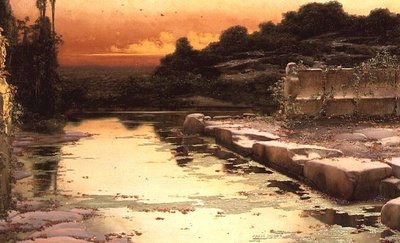 Oversvømmede ruiner ved solnedgang af Enrique Serra