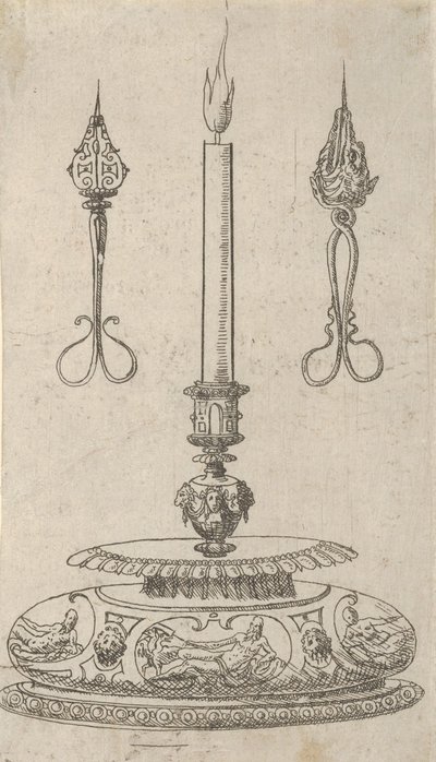 Design til en lysestage med Candle Wick Trimmere, 1560-70. af Erasmus Hornick
