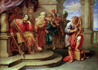 Saul lytter til David, der spiller på harpen af Erasmus Quellinus II