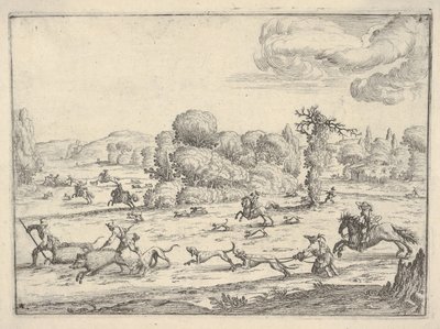 Ornejagt i landskab, ca. 1620-38. af Ercole Bazicaluva