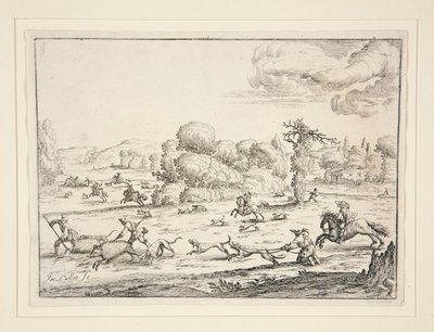 Jagtscene: Near the Kill (efter et design af Jacques Callot 1592-1635) af Ercole Bazzicaluva