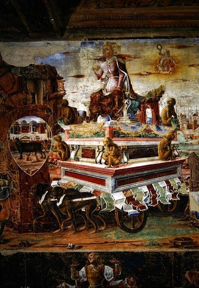 Detalje af vognen fra Maia, fra september: Vulcans triumf, fra Månedens værelse, 1467-70 af Ercole de Roberti