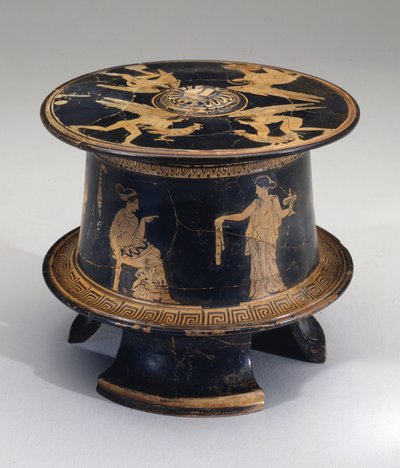 Rødfigur pyxis, loftsrum, ca. 430 f.Kr. (lertøj) af Eretria Painter Eretria Painter