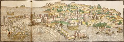 Panoramaudsigt over Rhodos, 1486 af Erhard Reuwich