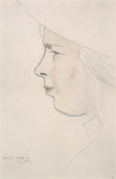 Portræt af kunstnerens søster Gladys Laughton, 8. august 1909 (blyant og farvet vask) af Eric Gill