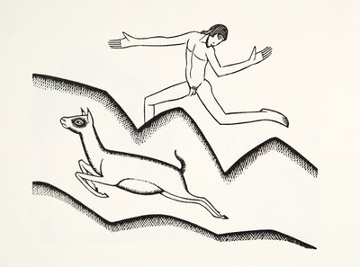 Springer over bjergene af Eric Gill