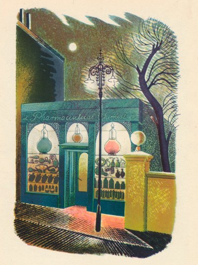 Apotek om natten, 1938, 1946 af Eric Ravilious