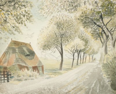 Vej ved en flyveplads, ca. 1942 af Eric Ravilious