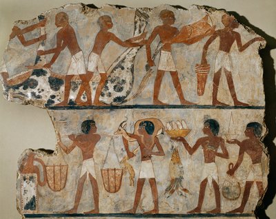 Slagtere udskærer en okse, madbærere ... af Erich Lessing