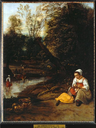 Kvinde afluser en lille pige ved vandet ... af Erich Lessing