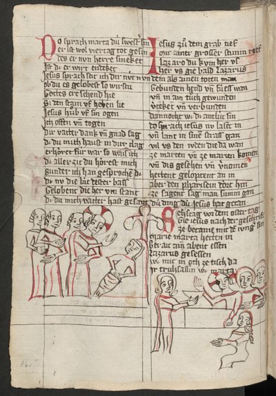 Helside: tekst med farvelagt pennetegning: Lazarus