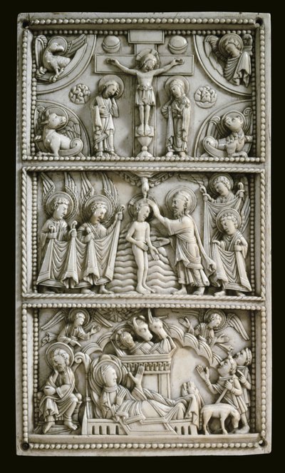 Fødsel, dåb og korsfæstelse. Elfenbensplade ... af Erich Lessing