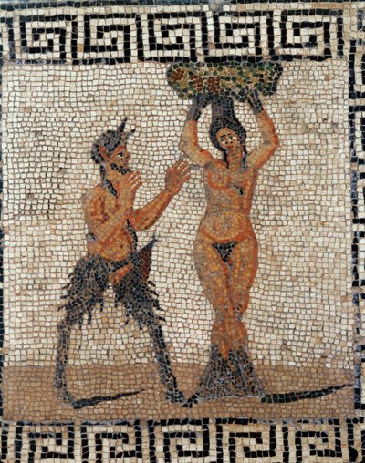 Satyr og nymfe. Mosaik fra Pompeji, Italien af Erich Lessing