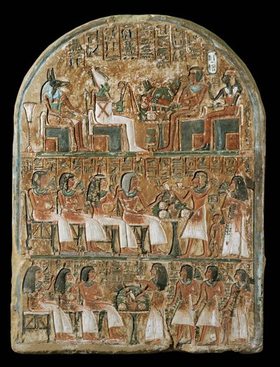 Stele med Arinefers familie, fra hans gravkapel i Deir el-Medina ... af Erich Lessing