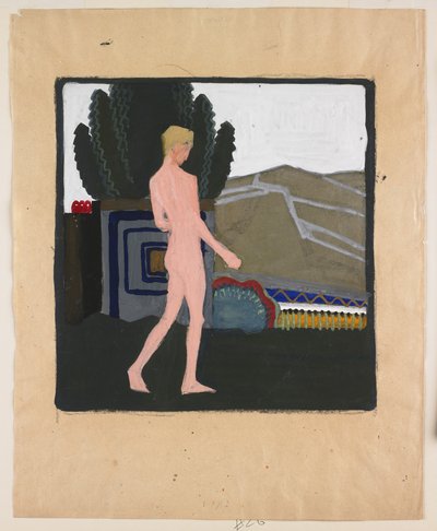 Stående mandlig nøgen i et landskab, ca. 1914 (gouache på papir) af Erich Mallina