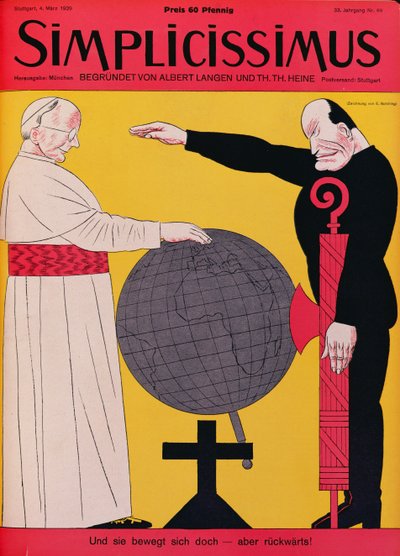 Pave Pius XI (1857-1939) og Mussolini (1883-1945) på tidspunktet for Laterantraktaten i 1929, forsideillustration af magasinet 