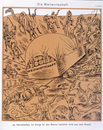Satire over temaet Global Economy, Simplicissimus, ca. 1930 (litografi) af Erich Schilling