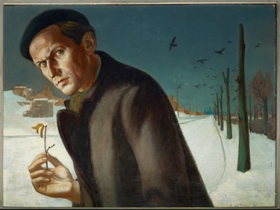 Selvportræt. Erich Gerlach, selvportræt (olie og gouache på karton) af Erik Gerlach