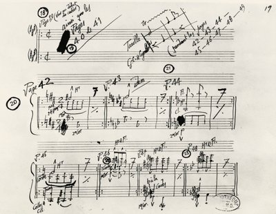 Håndskrevet manuskript af Parade, af Eric Alfred Leslie Satie (1866-1925), Frankrig af Erik Satie
