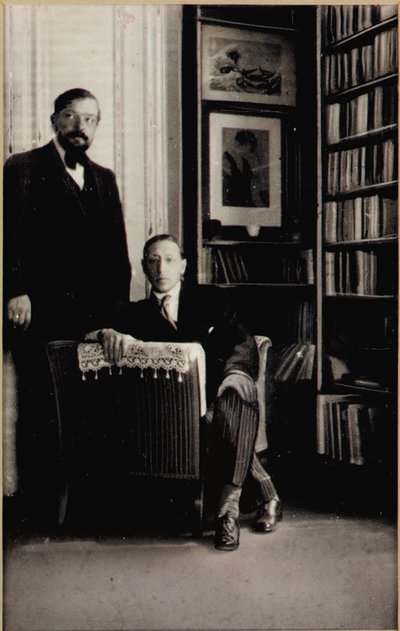 Portræt af Igor Stravinsky og Claude Debussy på tidspunktet for Diaghilev-balletterne "Jeux" og "The Rite of Spring", Paris, 1912-13 af Erik Satie