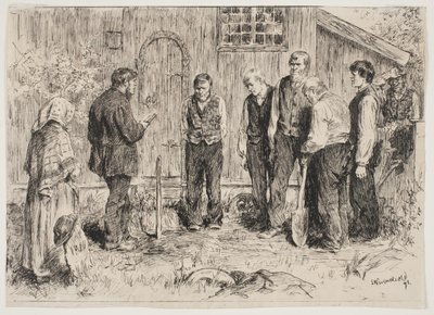 En dårlig begravelse i en norsk bjerglandsby af Erik Theodor Werenskiold