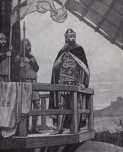 Kong Edward III i slaget ved Crecy, Frankrig, 26. august 1346 (litho) af Ernest (after) Board
