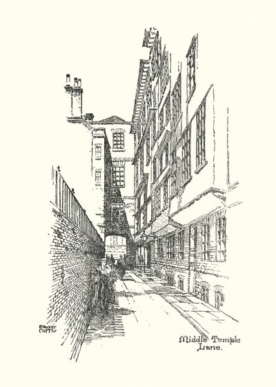 Det gamle London: Middle Temple Lane (litografi) af Ernest (after) Coffin