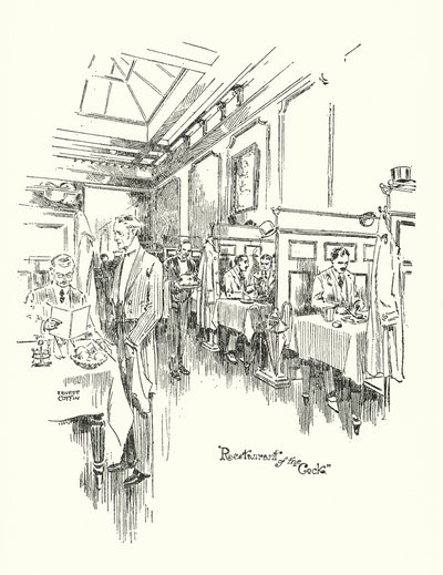 Det gamle London: Restaurant of the Cock Tavern (litografi) af Ernest (after) Coffin