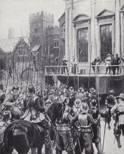 Henrettelse af kong Charles I uden for bankethuset i Whitehall, London, 30. januar 1649 (litho) af Ernest (after) Crofts