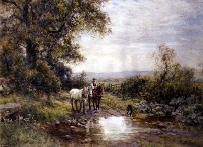 Heste ved en å af Ernest Albert Waterlow
