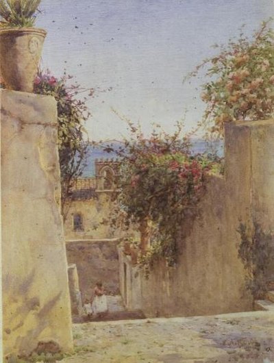 Gadescene Sicilien (akvarel) af Ernest Arthur Rowe