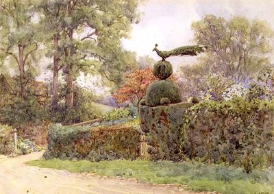 The Old Yew Hedge, Speldhurst, Kent (akvarel) af Ernest Arthur Rowe