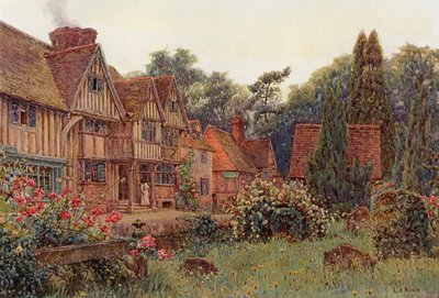 The Porch House i Chiddingstone, Kent (farve litho) af Ernest Arthur Rowe