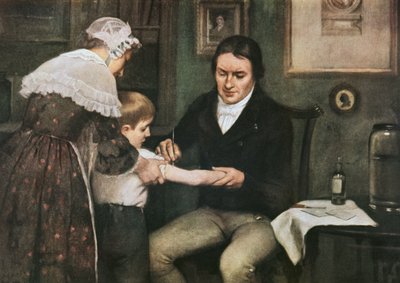 Dr. Edward Jenner (1749-1823) udfører sin første vaccination mod kopper på James Phipps, dreng på otte, 14. maj af Ernest Board