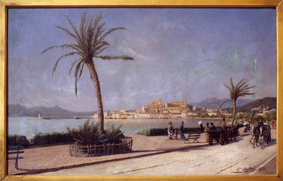 Gå på Croisette de Cannes. Maleri af Ernest Buttura (1841-1920), olie på lærred af Ernest Buttura