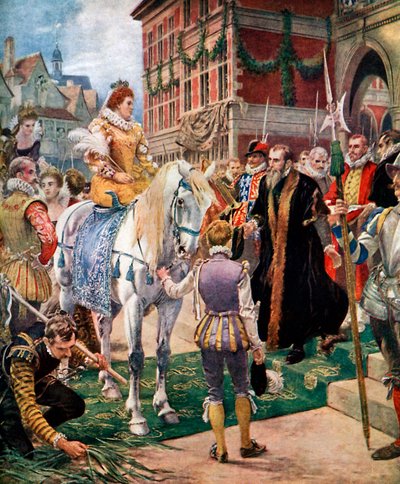 Dronning Elizabeth åbner Royal Exchange i 1570, c1920. af Ernest Crofts