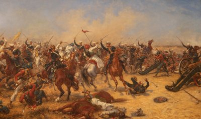 The Battle Of Moodkee 18. december 1845, ca. 1890 (Olie på lærred) af Ernest Crofts