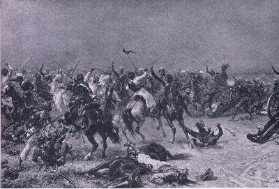 Anklagen om Kings Own Light Dragoons ved Mudki, illustration fra British Battles on Land and Sea, 1915 af Ernest Crofts