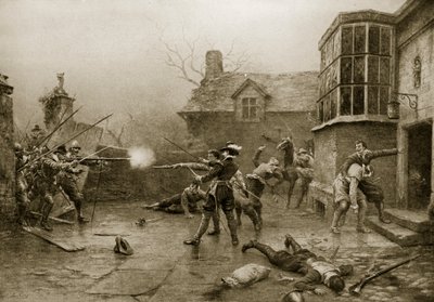 Den sidste stand af Gunpowder Conspirators, 1606, illustration fra 
