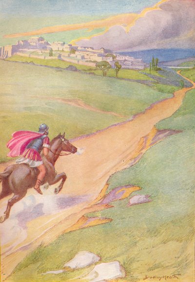 En budbringer blev set anspore sin hest mod byen, c1912 1912 af Ernest Dudley Heath