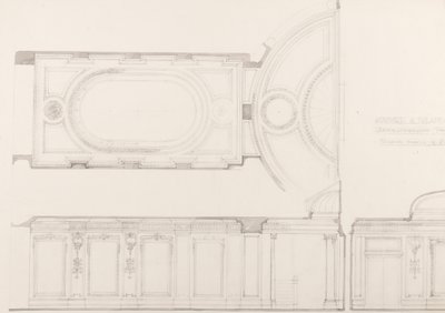 Design til interiøret i Oxford and Poland Street Cinematograph Theatre: Auditoriets loft og bagvæg, ca. 1910 (blyant på papir) af Ernest George William Souster